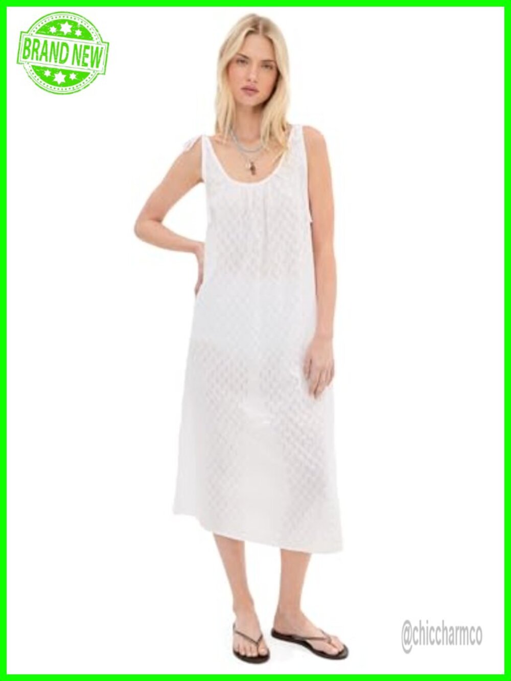Eyelet Maxi Dress Scoop Neck Sleeveless Tie Strap Casual